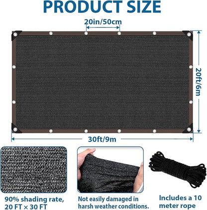 90% Shade Cloth, Dog Kennel Shade Cover, 20 x 30 FT Sturdy Durable Sunblock Shade Mesh Tarp with Grommets for Patio Plants Greenhouse Chicken Coop Porch
