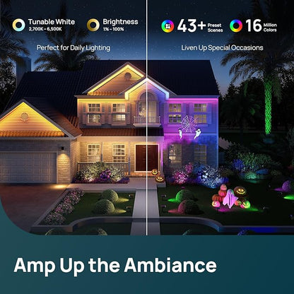 Linkind Smart Solar Spot Lights Outdoor SL5C, Solar Lights Outdoor Spotlight Cool/Warm White/Color Changing, APP/Voice Control IP67 Landscape Lighting for Yard, Garden, Pathway(2 Pack)