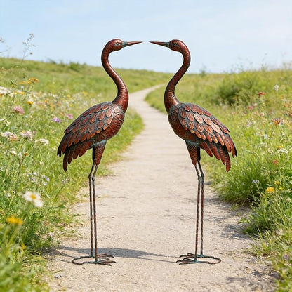 chisheen 2PCS Garden Crane Statues Outdoor Sculptures Metal Yard Art Statue for Garden Decoration Large Size Set of 2