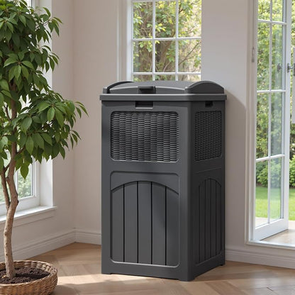 Greesum 33 Package Delivery Box for Outside, Patio Waterproof Resin Garbage Bin with Lid for Hideaway, Deck, Patio, Gray
