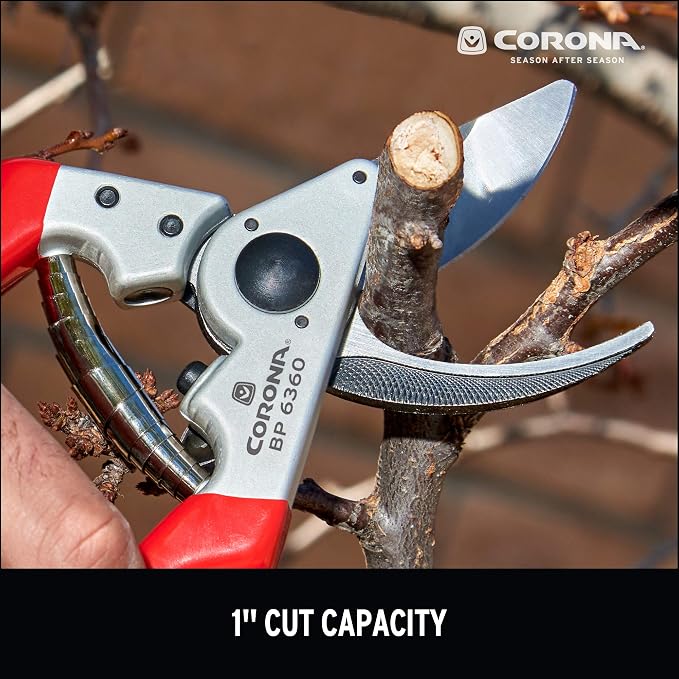 Corona BP 6360 Forged Steel Aluminum Handles Angled Bypass Hand Pruner - 1 inch Cut Capacity Stem and Branch Garden Shears, Red (Pack of 6)