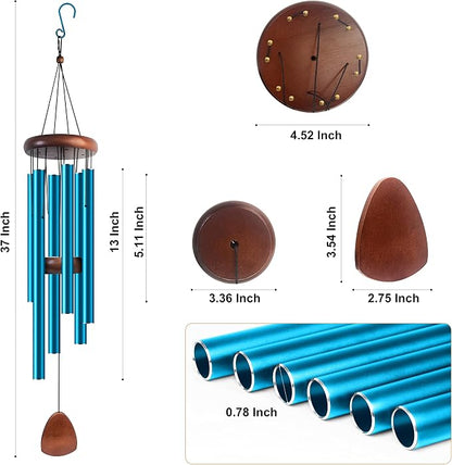 Bursvik Large Aluminium Wind Chimes 37 Inches to Create a Zen Atmosphere Suitable for Outdoor, Garden, Patio Decoration. Classic Wind Chimes with Wind Catcher Suitable as A Gift for Unisex(Blue)