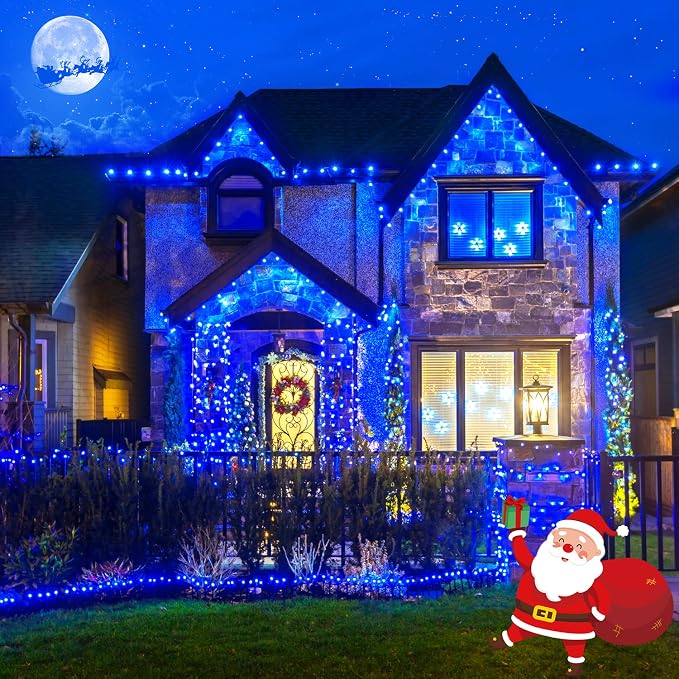 JMEXSUSS 2 Pack Solar String Lights Outdoor, Total 66 FT 200 LED, Blue | Waterproof, 8 Modes, Solar Christmas Lights for Outside Patio Christmas Tree Garden Yard Xmas Decorations