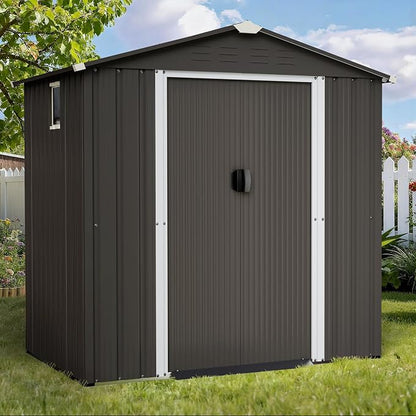Shintenchi 6x4 FT Outdoor Storage Shed with Window, Lockable Outdoor Waterproof Tool Storage Sheds, Weather Resistant Tool Storage House Shed for Garden, Backyard,Patio Utility Tool Storage,Dark Gray