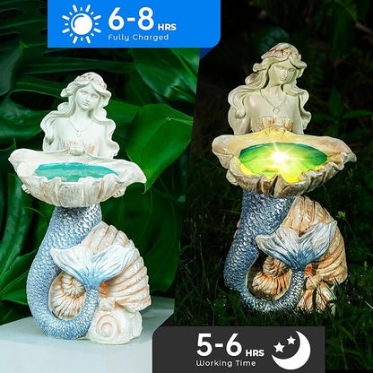 12" Mermaid Solar Night Garden Light, Solar Powered Large Statue, Unique Yard Art Sculpture, Outdoor Decor, Landscape Path Light, for Mom, Patio, Lawn, Balcony, Porch,Backyard