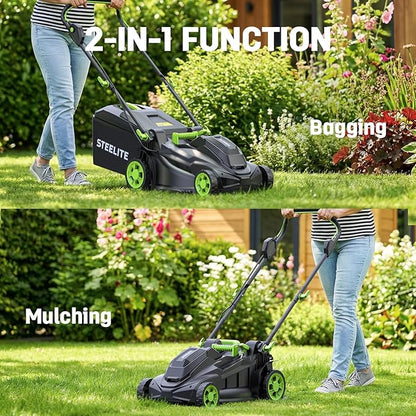 STEELITE 40V(2x20V) 17-inch Electric Lawn Mower, 12-Inch Cordless String Trimmer and 500CFM Leaf Blower Combo, Cordless Lawn Mower Set with 3x4.0Ah Batteries and Dual Chargers