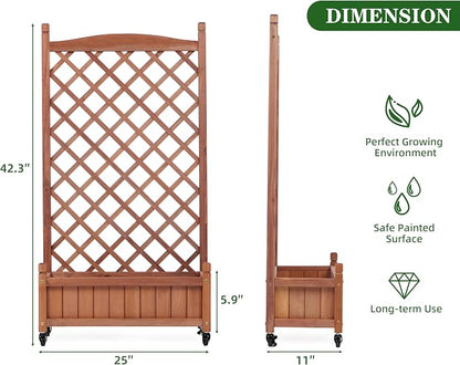 Raised Garden Bed with Trellis Set of 2, Outdoor Wood Planter Box & Plant Stand with Climbing Racks