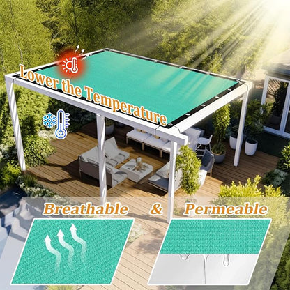Shade&Beyond Customized Size 90% Sun Shade Cloth with Grommets, 4' X 17' Pergola Shade Cover Canopy, Mesh Tarp Sun Screens for Patio, Outdoor, Garden, Backyard GN01, Turquoise