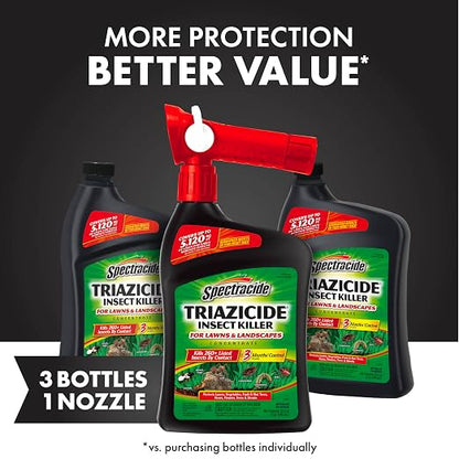 Spectracide Triazicide Insect Killer for Lawns and Landscapes Concentrate 32 Ounces, QuickFlip Hose-End Sprayer, 3 Pack