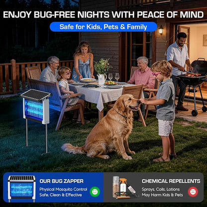 Solar Bug Zapper Outdoor Waterproof, 4500V High Power Cordless Mosquito Zapper with Smart Light Sensor, Dual Solar & USB Rechargeable Insect Killer for Patio, Garden, Backyard, Indoor & Outdoor Use