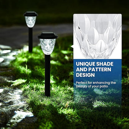 GIGALUMI Solar Pathway Lights, 8 Pack Outdoor Waterproof | Elegant pattern auto on/off dusk to dawn. Perfect for yard, garden, walkway, driveway, lawn. 8-pack landscape set.