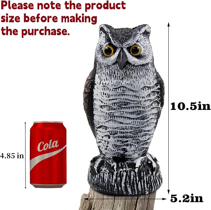 Hausse 2 Pack Fake Horned Owl Bird Scarecrow Decoy 10.5 Inch Height, Plastic Deterrents, Halloween Decoration, Nature Enemy Pest Repellent for Outdoor Garden Yard
