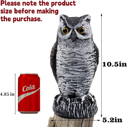 Hausse 2 Pack Fake Horned Owl Bird Scarecrow Decoy 10.5 Inch Height, Plastic Deterrents, Halloween Decoration, Nature Enemy Pest Repellent for Outdoor Garden Yard