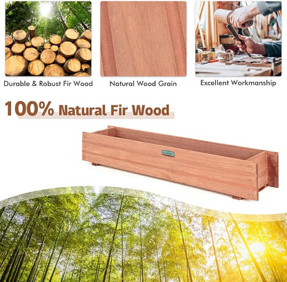 Giantex Raised Garden Bed Set of 2, 36" x 7" x 6.5" Wooden Elevated Planter Box for Flower Vegetable Herb Garden, Window Mounted Plant Box for Planting Garden Backyard Patio