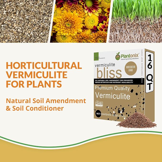 Vermiculite Bliss (16 Qts) - Organic Vermiculite for Gardening - 100% Natural Soil Amendment - Bulk Vermiculite for Plants, Potting Soil, & Seed Starting - Mixes with Garden Soil & Perlite for Plants