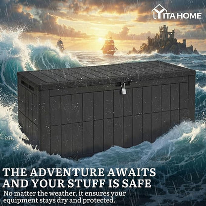 YITAHOME 134 Gallon Large Deck Box | Waterproof Resin Outdoor Storage Box with Lock, Doubles as 2-Person Bench Seating for Patio Furniture Cushions,Garden Tools &
