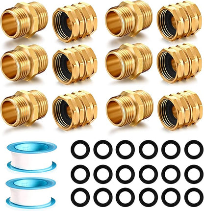 Solid brass Garden Hose Fittings Connectors Adapter Heavy Duty Brass Repair Male, Female faucet leader coupler dual water hose connector (3/4" GHT Double Male Double Female 12 Pcs)