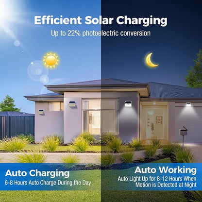 Peasur White Solar Lights Outdoor Waterproof, 6Pack 140LED Solar Powered Motion Sensor Light, 3 Modes Security Wall Lights for Fence Garden Yard Outside