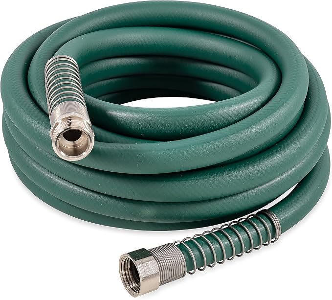 Camco EvoFlex 25-Ft Water Hose - RV Drinking Water Hose Contains No Lead, No BPA & No Phthalate - Flexible Design w/Stainless Steel Strain Relief Ends - 5/8” Inside Diameter, Green22581)