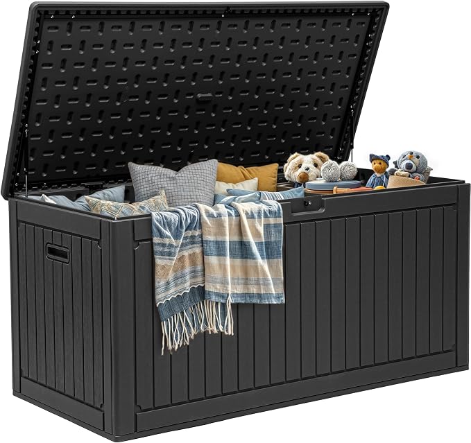 YITAHOME 320 Gallon Double-Wall Deck Box with Divider & Side Handles | Outdoor Large Storage for Patio Furniture Cushions, Garden Pool Accessories, Water Resistant & Lockable