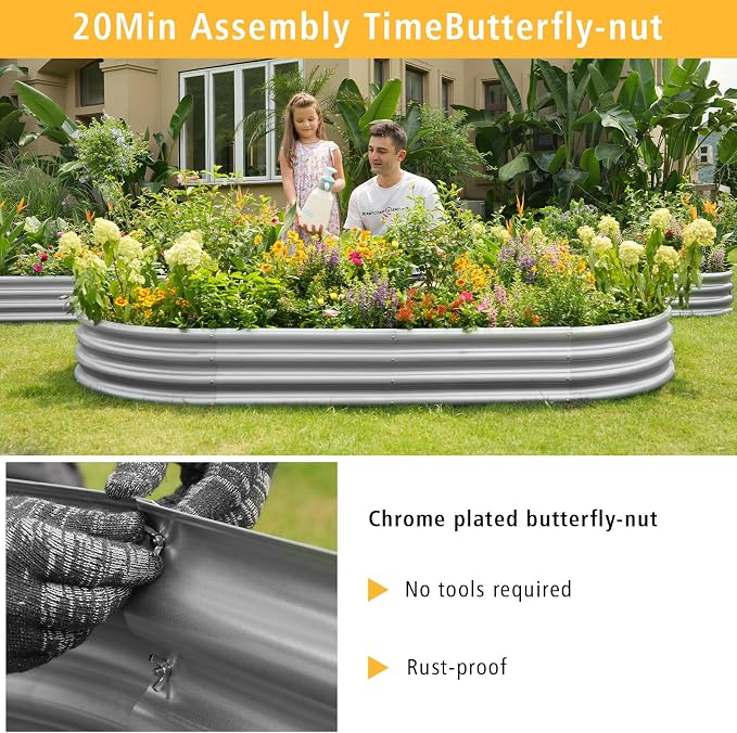 Gardeal Garden 8x4x1ft Galvanized Raised Garden Bed Kit - Metal Planter Boxes for Vegetables/Herbs/Flowers, Heavy-Duty Steel Outdoor Garden Box with Reinforced Edges(8X4X1FT)