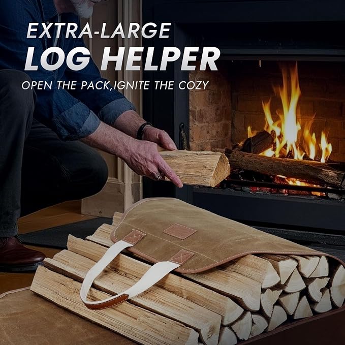 INNO STAGE Canvas Log Carrier Bag, Durable Wood Tote,Fireplace Stove Accessories, Extra Large Firewood Holder with Handles for Camping (44" L x 21" W-Rust)