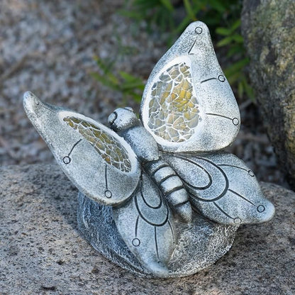 Rezpuao Garden Statue Butterfly,Solar Butterfly Decor for Outdoor,Resin Butterflies Figurine with Solar Light for Patio,Balcony,Yard,Lawn Ornament,Perfect Garden Gift