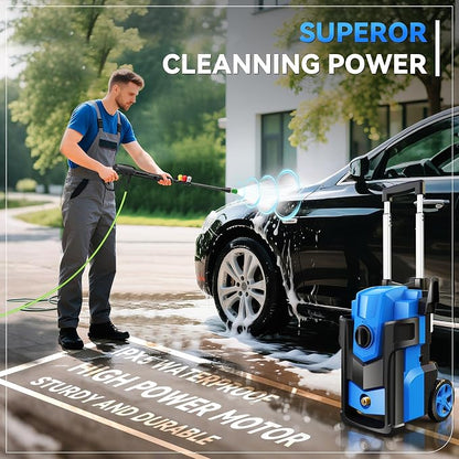Electric Pressure Washer, 5000 PSI 4.0 GPM Heavy Duty Power Washer, with 4 Nozzles,Foam Cannon,33FT Hose Reel and 500ml Soap Bottle for Home/Cars(Blue)