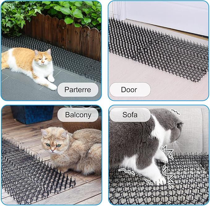 TSLBW 6.2 * 8 Inch 12 Pcs Cat Scat Mat with SpikesCat Repellent Mat with Spikes Pet Deterrent Net Anti Cat Mat Gardening Plastic Cat Scat Mat with 8 U-Shaped Pegs Wild Animal Garden Plants