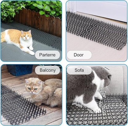 TSLBW 6.2 * 8 Inch 12 Pcs Cat Scat Mat with SpikesCat Repellent Mat with Spikes Pet Deterrent Net Anti Cat Mat Gardening Plastic Cat Scat Mat with 8 U-Shaped Pegs Wild Animal Garden Plants