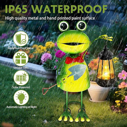 Solar Garden Lights Frog Statue with Solar Lantern,13.78in Tall Frog Decor Fairy Accessories,Mothers Day Birthday Gifts for Women Mom Grandma,Big Metal Decorative Stakes for Home Decor,Patio,Yard Art