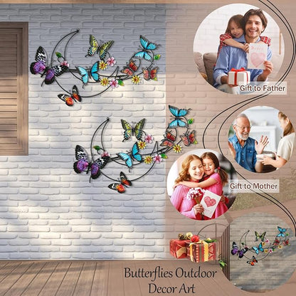 POXOHO Metal Butterflies Outdoor Decor, Indoor & Outdoor Decor, 23.2"×14.7" | Hanging butterfly decorations for fence garden yard patio, 3D & colorful print, gardening gift for men women