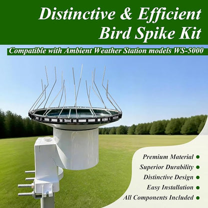 Bird Spikes Compatible with Ambient Weather WS5000, Adjustable Weather Station Bird Spike Kit with Stainless Steel Locking Ties & Wires for Rain Gauge Funnel Protection, Black