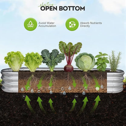 Galvanized Raised Garden Bed 2 Pack, 8x2x1ft Oval Metal Planter Box Outdoor with Support Rods & Corner Protection, Planter Beds for Vegetables, Fruits, Flowers (Silver)