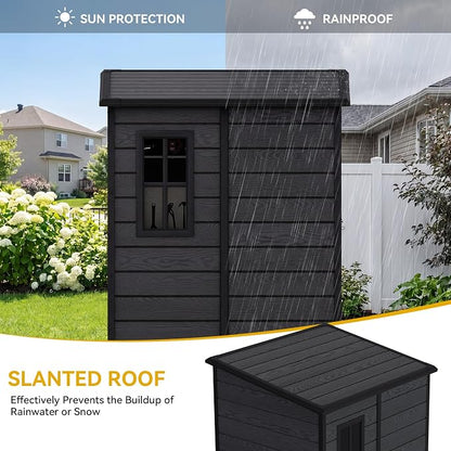 DWVO 5x4 FT Resin Outdoor Storage Shed with Floor, Large Waterproof Lockable Storage Shed with Window, Plastic Tool Shed for Garden, Backyard, Patio, Lawn