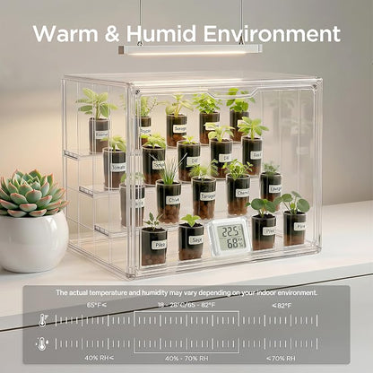 HBlife Mini Greenhouse for Indoor, Clear Stackable Green House with Magnetic Door & Adjustable Drainage Dividers, Tabletop Portable Greenhouse for Small Plants Nursery Germination and Display, 1 Pack