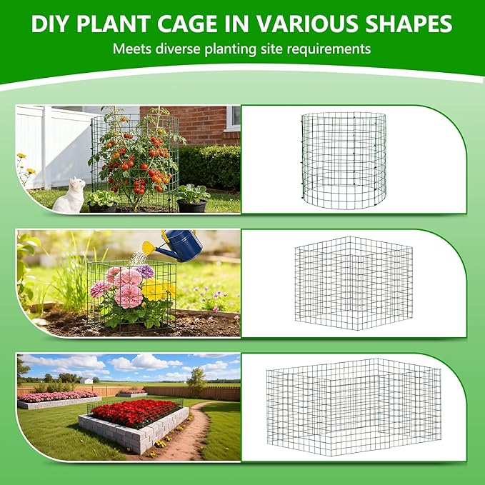 10 Pack Plant Protectors from Animals, 12''x16'' Metal Plant Cages for Outdoor Plants, Garden Plant Protector with Stakes & Zip Ties, Keep Rabbits Squirrels Out, Plant Cage for Flowers Vegetables