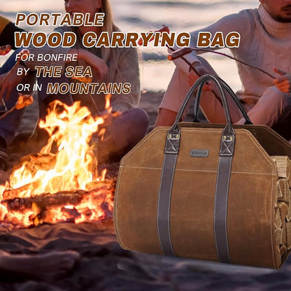 INNO STAGE Canvas Log Carrier Bag,Durable Wood Tote,Fireplace Stove Accessories,Extra Large Firewood Holder with Handles for Camping (Rust)