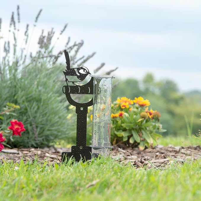 La Crosse 704-98937-INT Bird and Shovel Metal Garden Rain Gauge with 5" Glass Tube