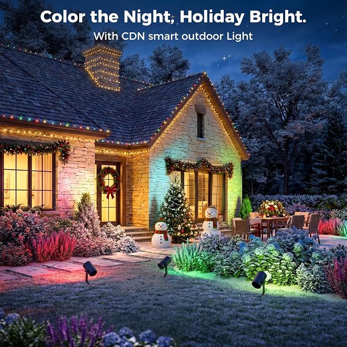 CDN Smart Landscape Spotlights, 4 Pack RGBCW Outdoor Lights, IP65 Waterproof & Dimmable, Compatible with Alexa/Google Assistant, for Garden Yard Pathway Decor