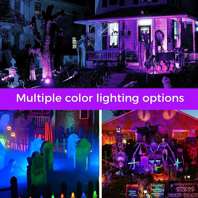 Spotlight Outdoor RGB Led Lights, 12W Color Changing Outdoor Floodlight Fixture with Stake for Garden Yard Path, 120V Waterproof Landscape Lighting Plug in with Remote (4 Pack)