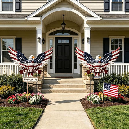 Eagle Patriotic Decor Garden Stakes Decorative Large 35.8in with America Sign, 4th of July Decorations Red White Blue Decor American Flag Memorial Day Decorations Metal Yard Art