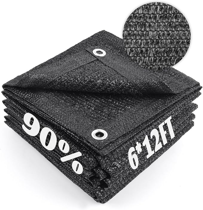 Cool Area 90% Sun Shade Cloth Mesh Tarp with Grommets for Plant Cover 6x12ft Patio Canopy Garden Pergola Greenhouse Car Barn Kennel Black