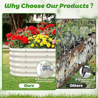 17" Tall Oval-Shaped / Elliptic Metal Raised Garden Bed Outdoor Cream White | 60X24X17 Inch,1.5 FT Tall,0.8MM Thick Galvanized Metal Painted,for Variety of Flowers,Herbs,Vegetables.with Gloves,Tool free