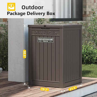 Package Delivery Box for Outside, Storage Box with Lockable Secure, Outdoor Resin Package Drop Container Waterproof for Backyard, Garden, Patio & Lawn, Brown