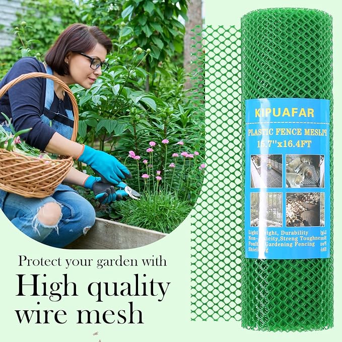 Plastic Wire Mesh Fence Roll - Ideal for Poultry, Rabbit, Barrier & Gardening - Durable Plastic Chicken Wire Mesh - Versatile Plastic Fencing (Green, 15.7IN*6.56FT), SL001