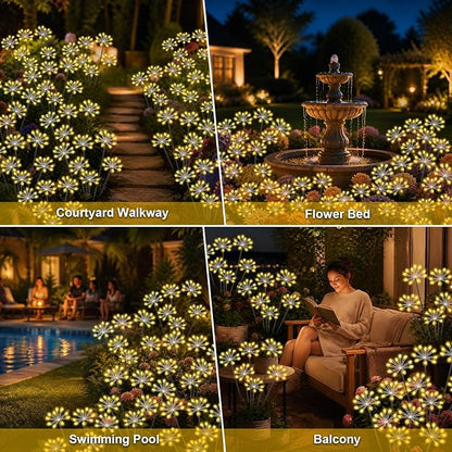 Solar Garden Lights Outdoor, Upgraded Solar Swaying Starburst Light Waterproof with 2 Modes, Solar Fairy Firework Lights for Yard Patio Pathway Flowerbed Balcony Garden Decoration (Warm White, 4 Pack)