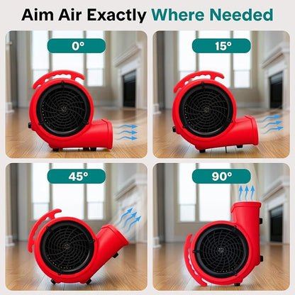 SereneLife Air Mover Blower Fan 1000 CFM – Powerful High Performance 3-Speed Fan for Floor & Carpet Drying, Portable Floor Fan w/Adjustable Tilt, Plug Multiple Units for Home Garage & Restoration Use