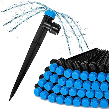 Bonviee 40-Pack 1/4-Inch Quick-Connect Adjustable Drip Emitters, Stream | Push-to-connect stakes deliver targeted watering for vegetables, shrubs, flower beds, and garden plants.