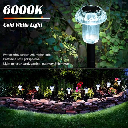 Priddop Pathway Solar Lights Outdoor Waterproof 6000K Cold White LED 8 Pack | Mushroom Yard Garden Decorative Driveway Walkway Outside Patio Replaceable Battery Acrylic ABS Stake Landscape Path Lights